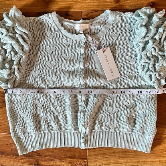 LoveShackFancy Preilla Crop Knit Cardigan New Large Mint Frost - Picture 7 of 15